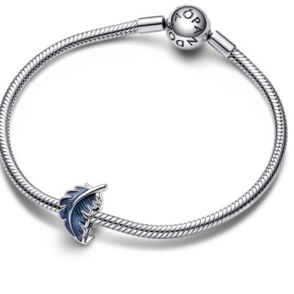 New Pandora Blue Curved Bead Feather Charm - Picture 3 of 3